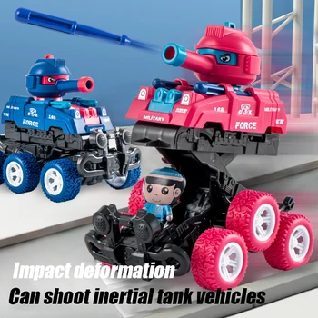 Mini Children Inertia Tank Cars 6 Wheel Drive Off Road Vehicle Collision Deformation Launch Model Car Toys Boys Birthday Gifts 1