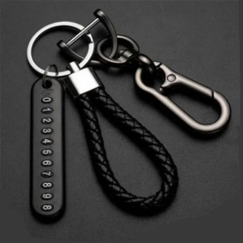 Anti-Lost Car Key Pendant Split Rings Keychain Phone Number Card Metal Keychain Nylon Braided Rope  Car Key Ring Car Accessories