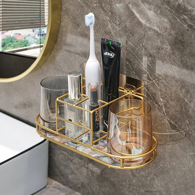 

Metal Glass Toothbrush Wall Mounting Toothpaste Holders Storage Tray Bathroom Rack Storage Tray Home Decor Bathroom Accessories