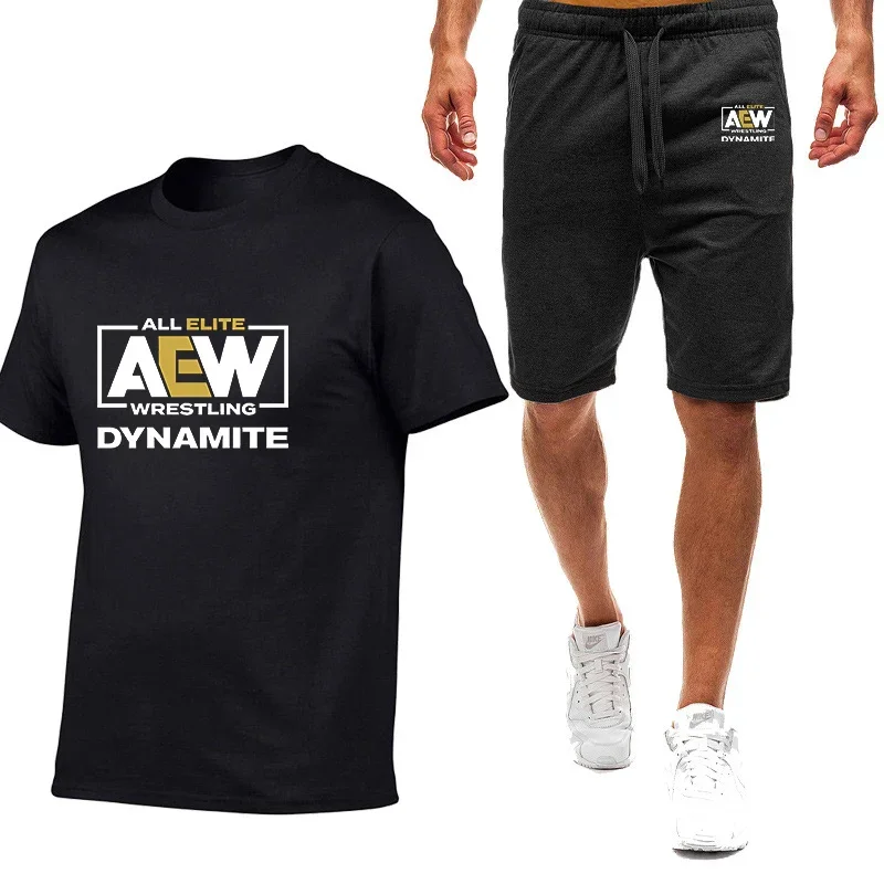 

Мужская летняя футболка All Elite AEW из хлопка с коротким рукавом и принтом