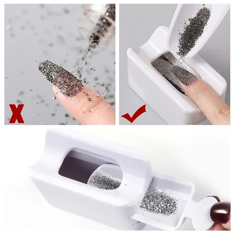 Nail Glitter Powder Recycling Box Double Layer Magic Mirror Powder Storage Case Shiny Sequin Rhinestone Container Manicure Tools
