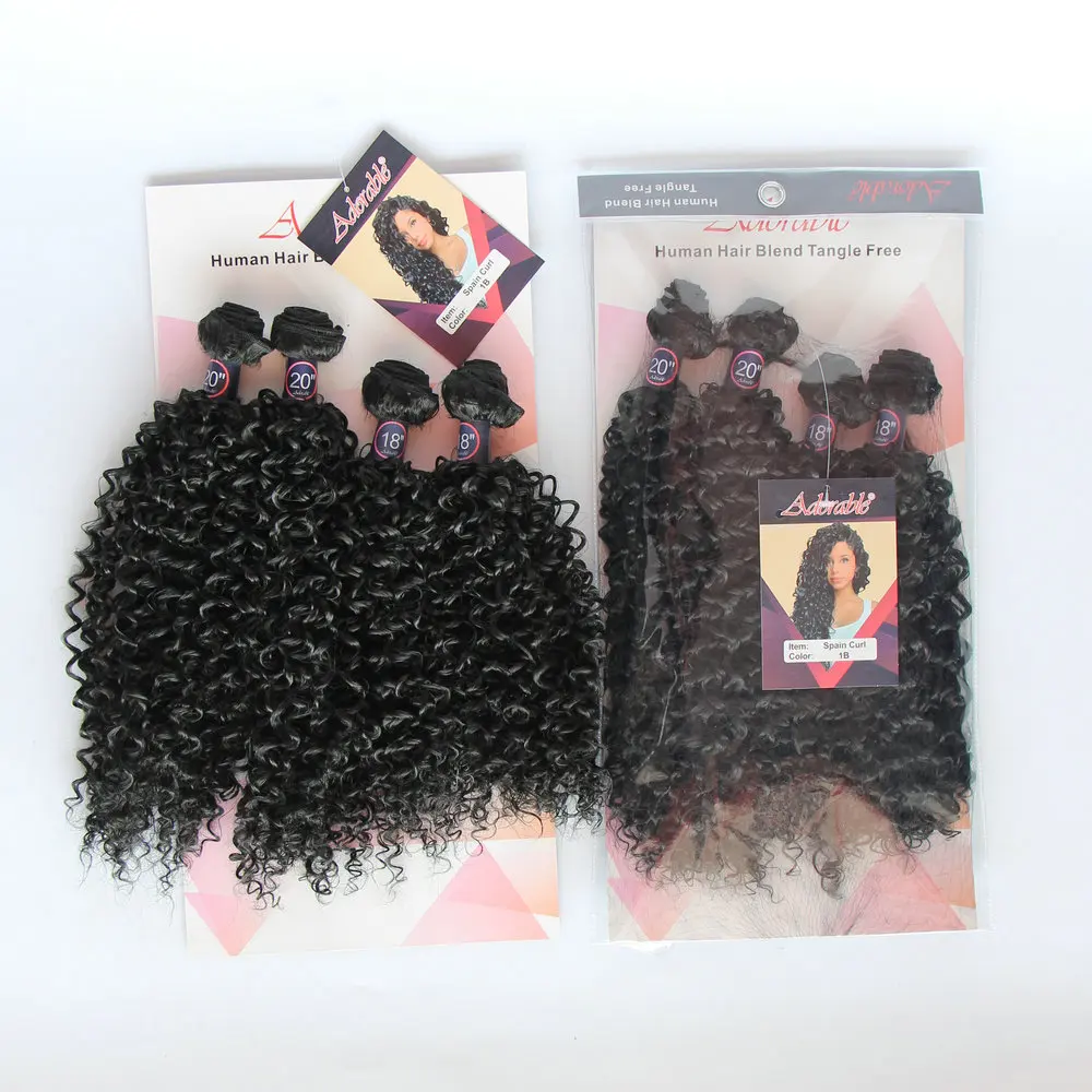 Adorable Natural Color Water Wave Hair Extensions For Black Woman Small Kinky Curly Synthetic Hair Bundle Spain Curl 4pcs 18"20"