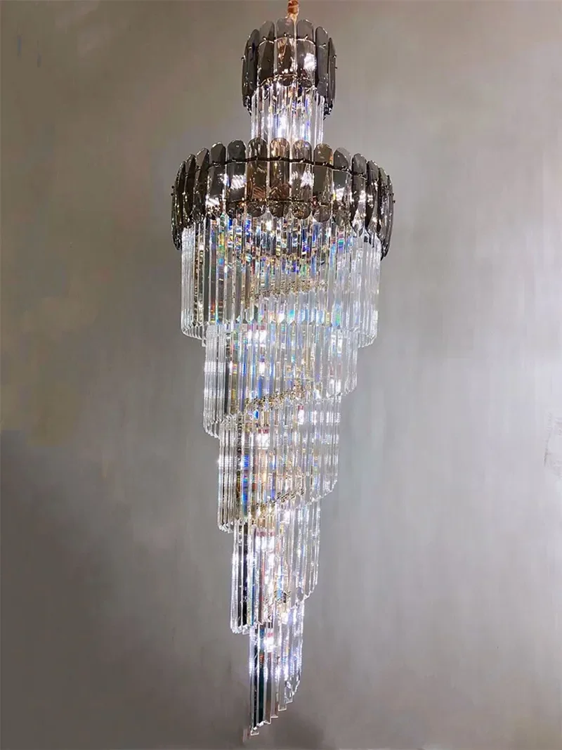 Description Picture 5 of itemLuxury crystal chandelier for staircase spiral design modern crystal lamp large hallway lobby loft hanging light fixture