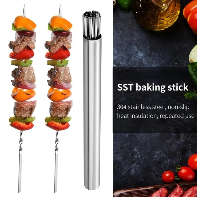 Rozsdamentes Acél Barbecue Nyárs Tárolócső Újrahasznosítható Grillpálcák Lapos Bbq Villa Edény Konyha Kültéri Kemping Kiegészítők
