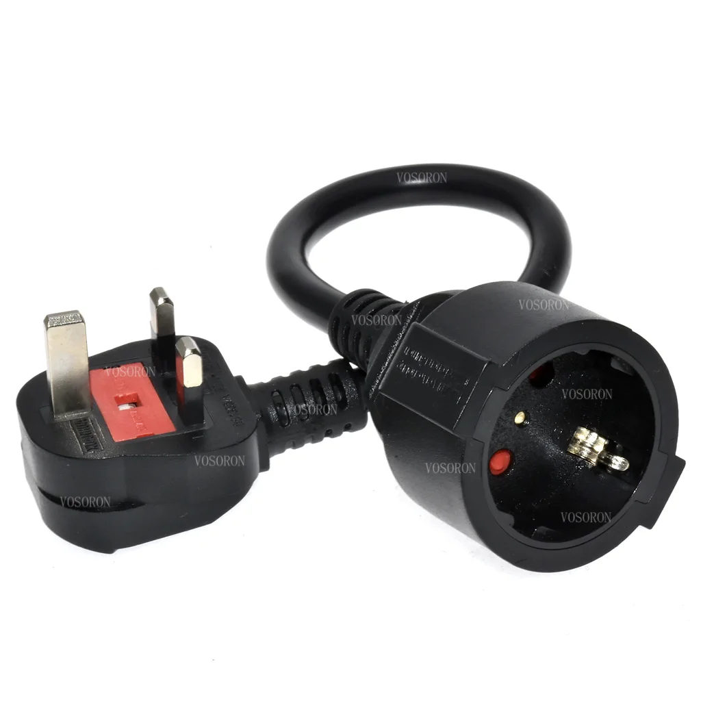 UK to CEE7/3 유럽 슈코 암 소켓 익스텐션 코드, 영국 BS1363 플러그, 유럽 EU CEE7/3 2 핀 소켓 전원 케이블, 1 피트 30cm