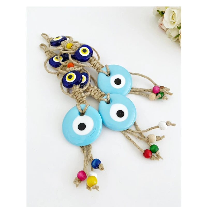 Lucky Eye Glass Blue Turkish Evil Eye Pendant Wall Hanging Bead Evil Eye Wall Decor Handmade Decoration for Home Living Room Car 3