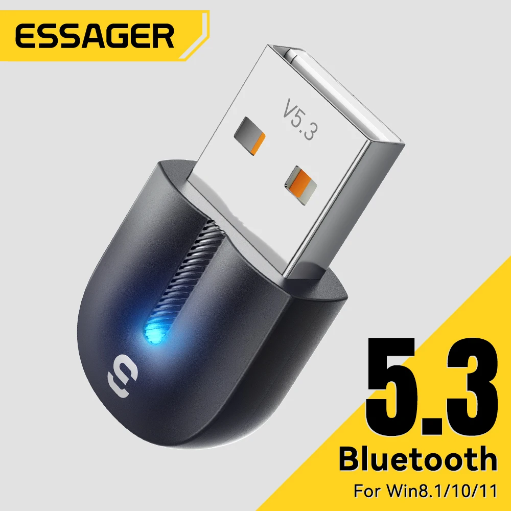 Essager USB Bluetooth Adapter Dongle Bluetooth 5.3 for PC Laptop Speaker Audio Receiver Wireless Mouse Keyboard USB Transmitter