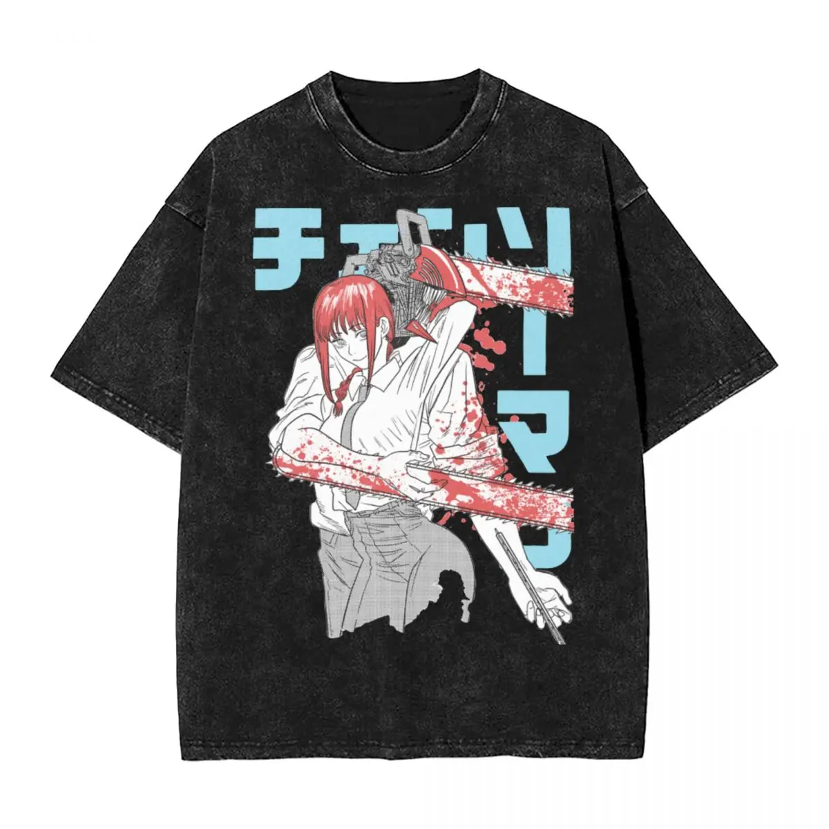 

Washed T Shirt Chainsaw Man Denji Makima Hip Hop Vintage T-Shirt Oversize Anime Streetwear Cotton Tops Tee Shirt for Men Women