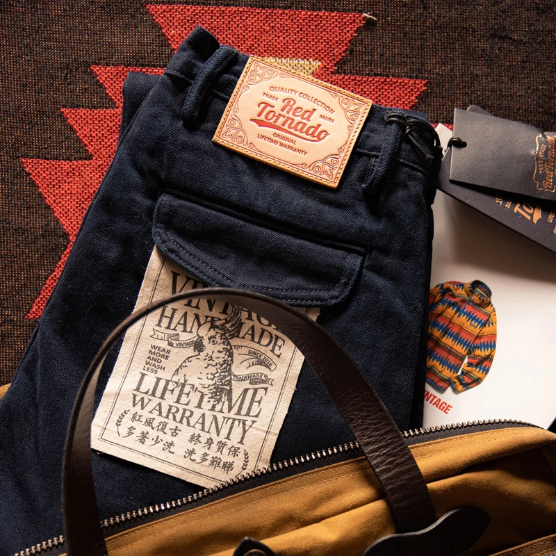 Red Tornado Selvedge Denim Officer Chino Vintage WW2 Military Trousers Slim Fit Blue-Black ONEWASH 4