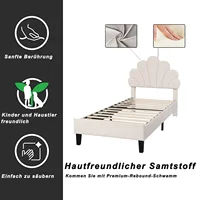 Rosahwnda Lit simple pour enfants 90/140x200 cm, lit double, tête de lit fleurie réglable en hauteur, lit rembourré pour filles, sans matelas 3