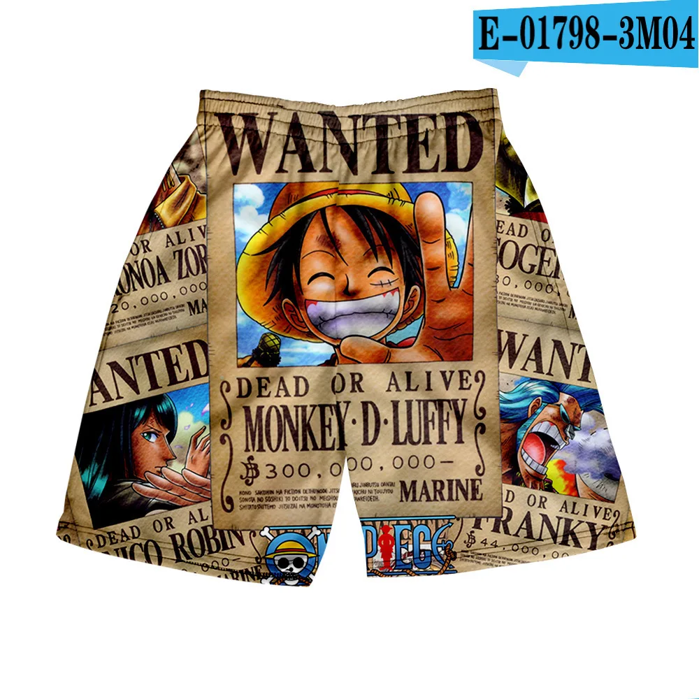 thumbnail image 1 of Pantalones cortos con estampado digital 3D de anime ONE Piece Monkey D Luffy Roronoa Zoro Ace Edward Newgate Kaidou, pantalones cortos casuales holgados para playa, 1 of 5