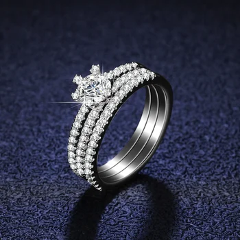 Conjunto de anillos de moissanita de Color D para mujer 1