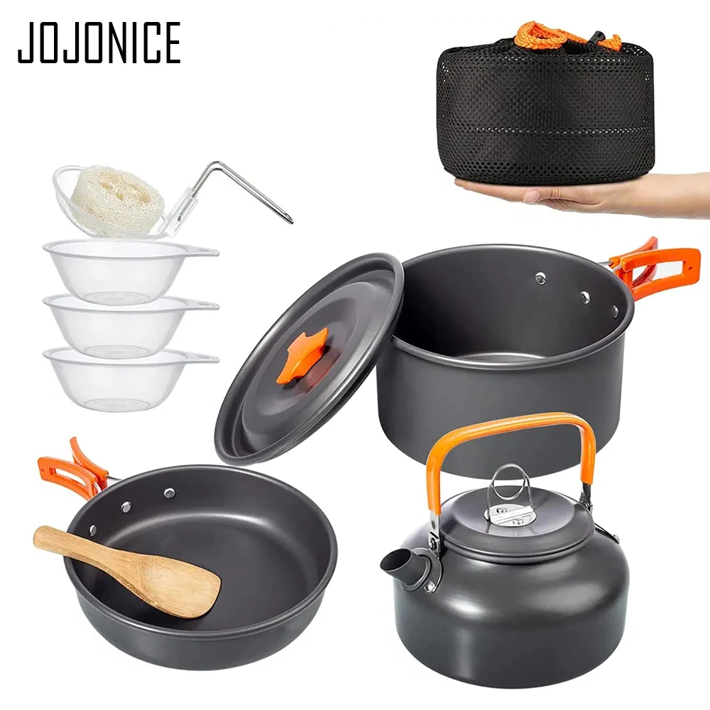 Portable Outdoor Pots Frying Pans Kit Camping Cookware Set Picnic Aluminum  Non-stick Tableware With Bowls Spoon Travel Cookset - AliExpress