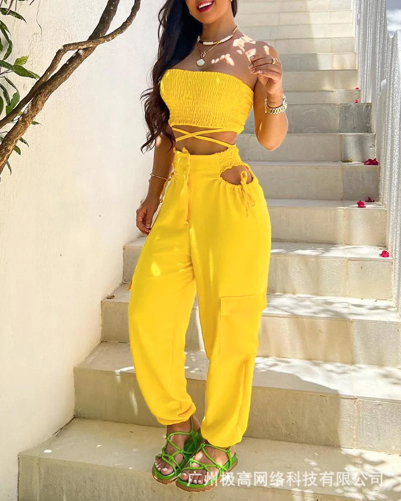 

2023 Women's New Sexy Pants Set, Solid Color Casual Pants 2-piece Set for Women