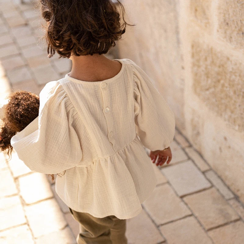 Kids Shirts Autumn New Girls' Blouse Organic Cotton 3/4 Sleeves
