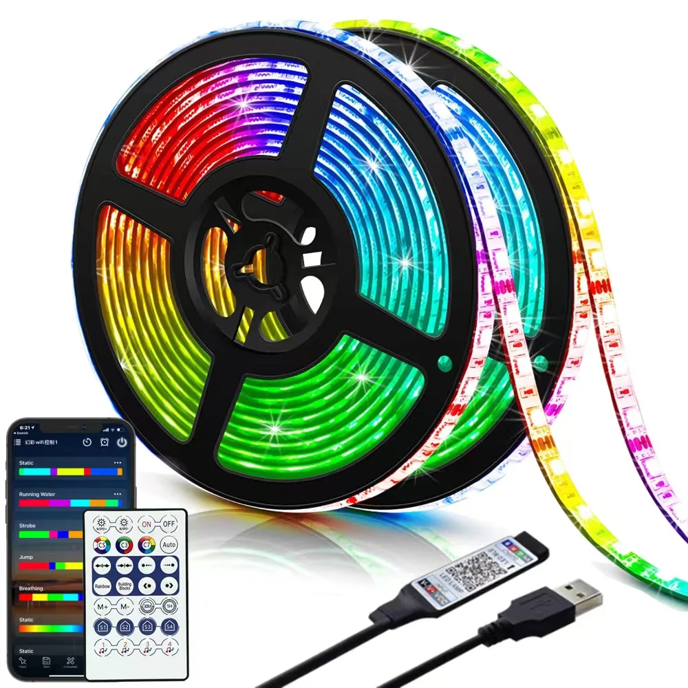 WS2812B Bluetooth 5050 5V USB Led Strip Lights RGB 1M-30M Chase Effect TV BackLight Room Decoration Tape Diode Flexible Ribbon