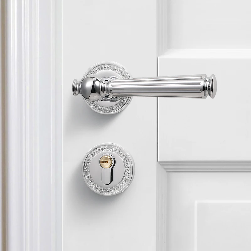 Indoor Bright Silver Split Cream Style Set Simple American French Bedroom Silent Handle Wooden Door Lock