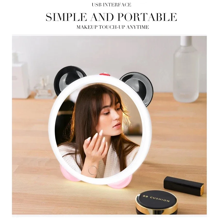 3 Colors Lighting Modes Led Cosmetic Mirror Bedroom Cartoon Shape Makeup Mirror Intelligent Touch Screen Dimming Cosmetic