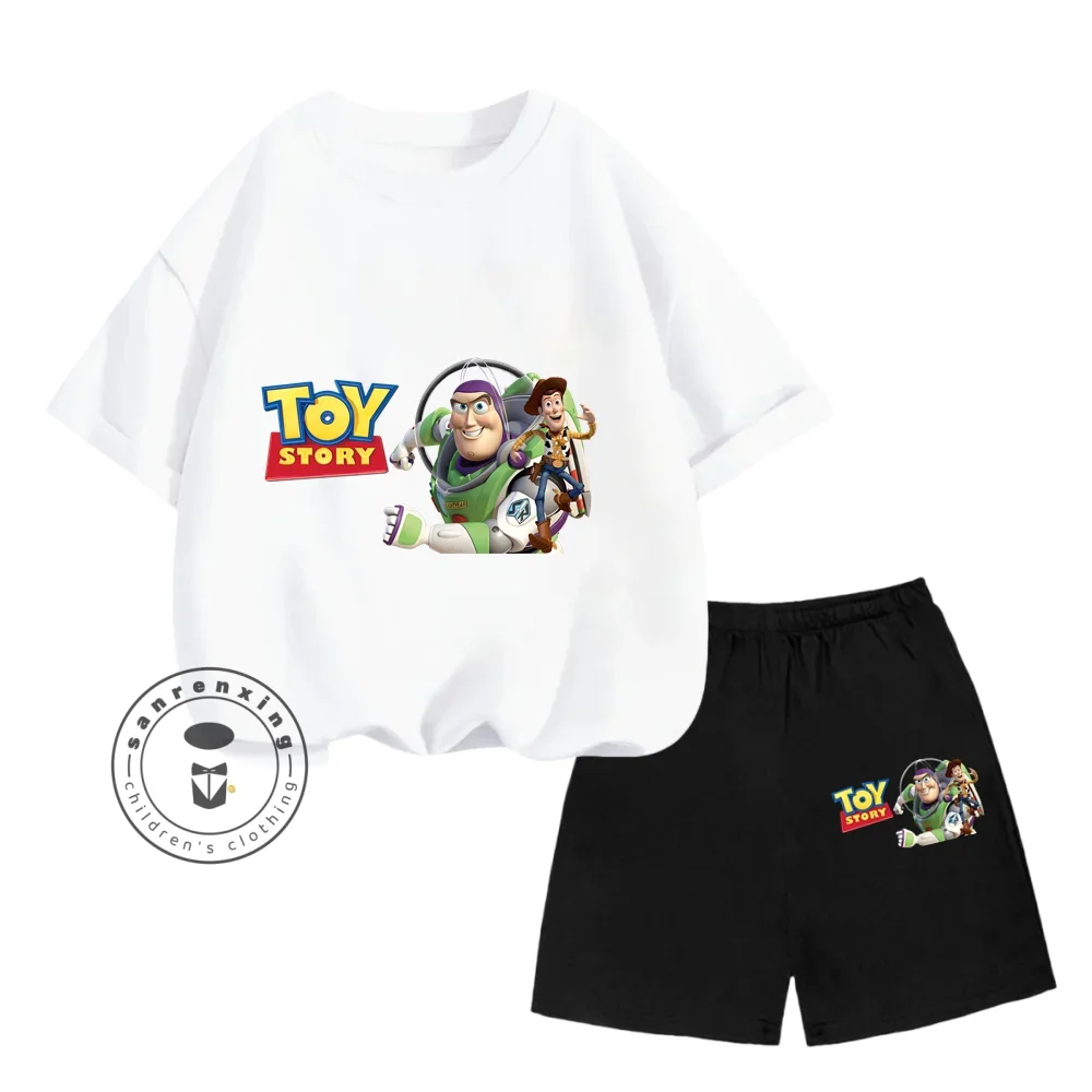 Kawaii Fashion Disney Toy Story Animation Cartoon Print Design O-neck Soft Short Sleeves and Shorts for Boys and Girls Ages 3-14 2
