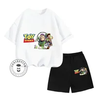 Kawaii Fashion Disney Toy Story Animation Cartoon Print Design O-neck Soft Short Sleeves and Shorts for Boys and Girls Ages 3-14 2