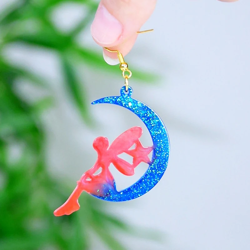 Girl Animal Moon Earring Pendant Silicone Mold DIY Jewelry Making Crystal Epoxy Resin Casting Dangle Earring Mold Ear Drop Mould