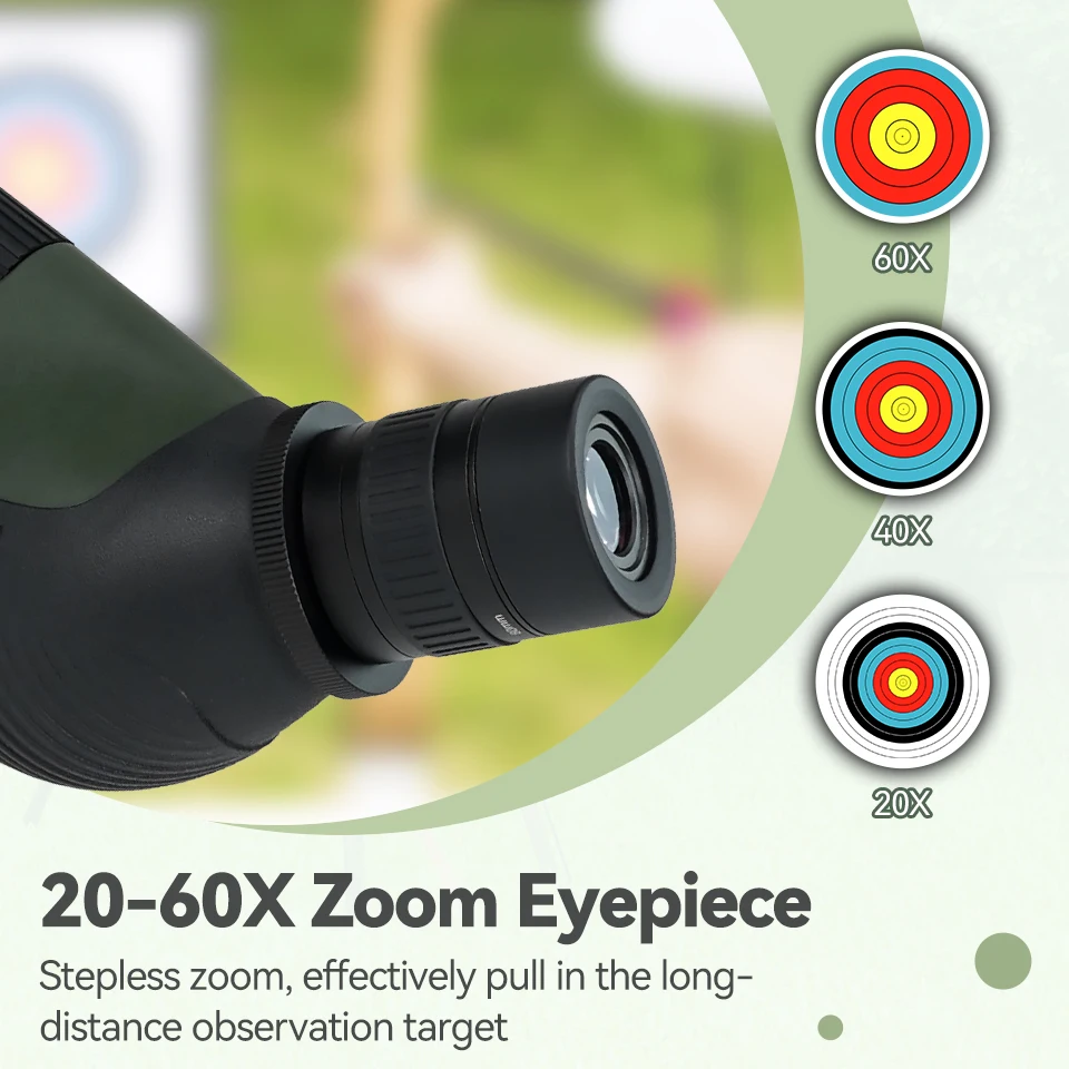 SVBONY SA412 20-60x80 Telescopic HD Spotting Scope sight Army Green 45 degree 1.25 inch Eyepiece Interface Best Shooting