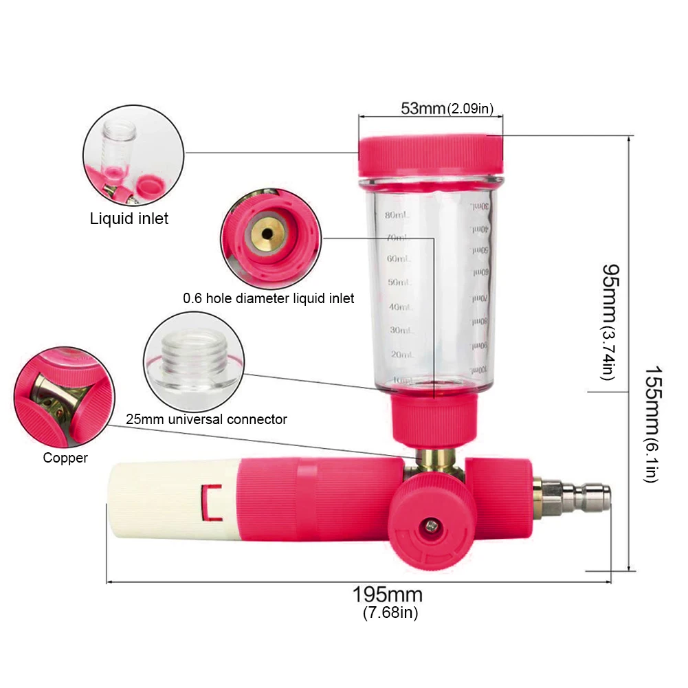 100ml Soap Foam Spray Bottle with 1/4 Inch Quick Connector 4500PSI Pressure Washer Gun Water Foam Pot Car Wash Accessories
