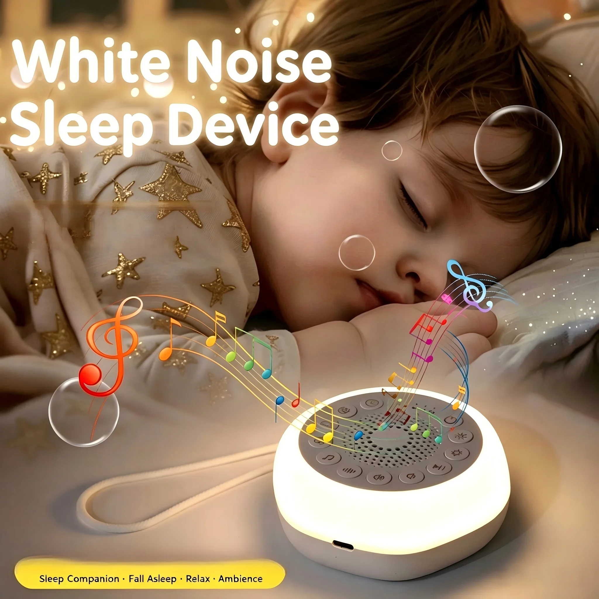 White Noise Sleep Sound Machine with Night Light & Timer, Portable Sleep Aid
