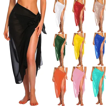 Womens Long&Short Sarong Swimsuit Coverups Summer Beach Bikini Wrap Sheer Short Skirt Scarf for Swimwear Cover-ups 1