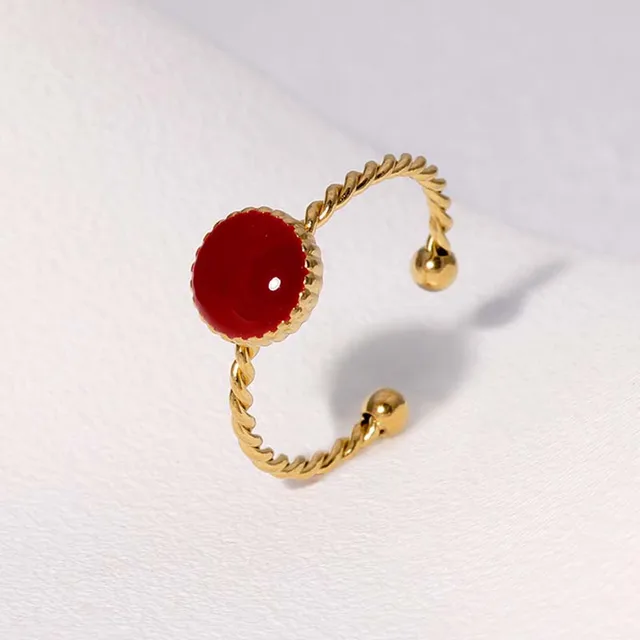 Bagues géométriques Vintage rouge goutte à goutte d'huile pour femmes, en acier inoxydable, couleur or, ouverture en cœur, bagues réglables, bijoux, nouveau 2025
