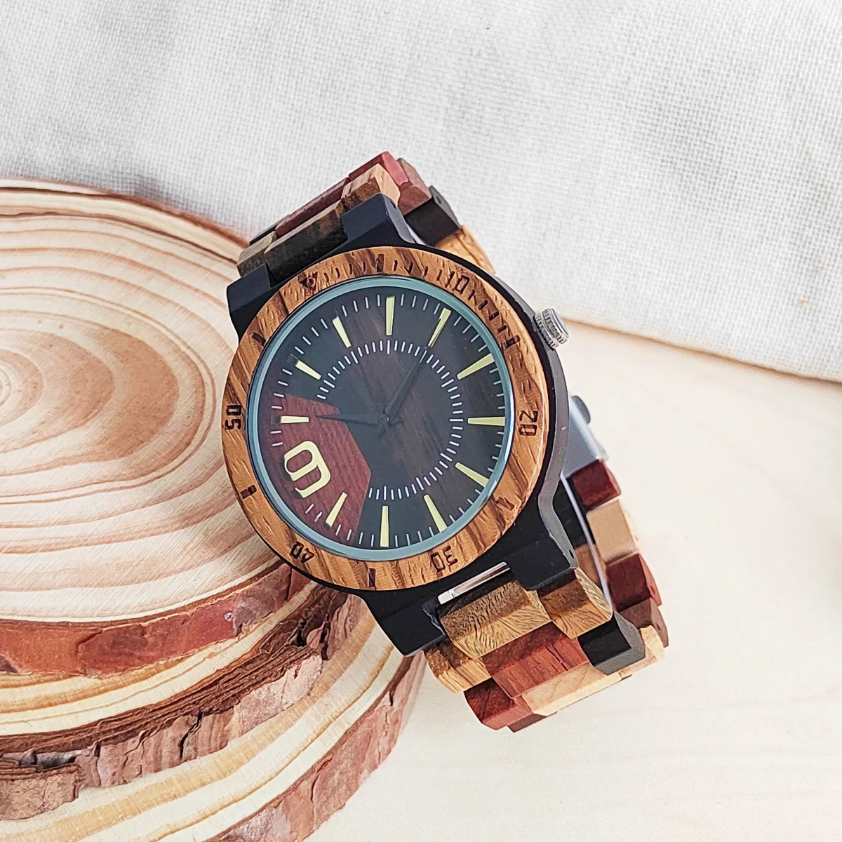 Colored Wooden Watch Man Fashion Luxury Clock Men's Quartz Wood Wrist Watches Personalized Anniversary Gift Husband reloj madera