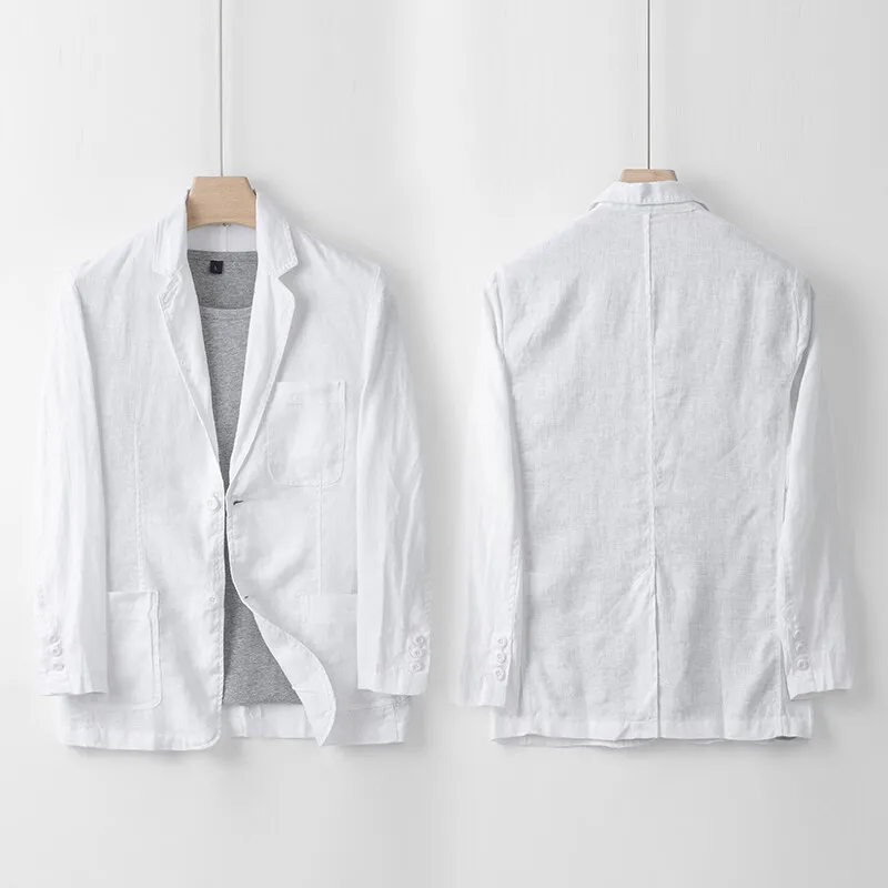 2025 été nouveaux hommes lin costume décontracté haut couleur unie léger respirant luxe coton chanvre