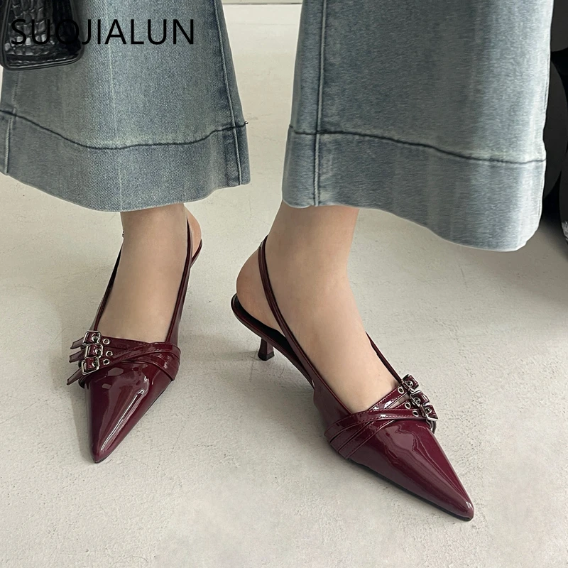 Women Sandal Fashion Buckle Pointed Toe Slip On Slingback Shoes