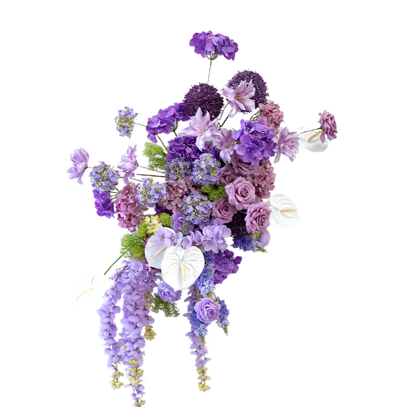 보라색 장미 수국 등나무 웨딩 플로어 꽃꽂이 이벤트 파티 무대, 웰컴 영역 장식 소품, 아치 걸이 꽃 줄