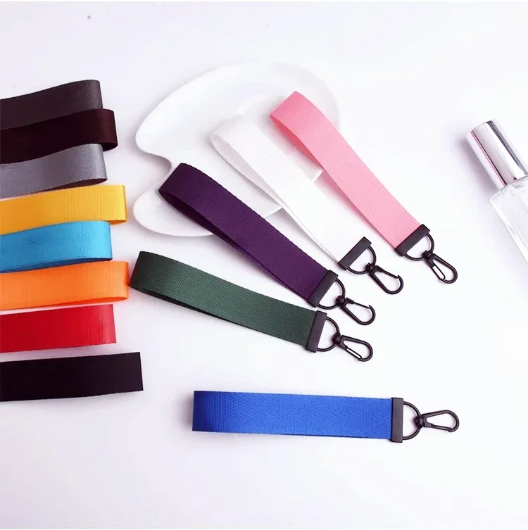 개성 있는 캔버스 스트립 단색 리본 키체인, 프린트 캐릭터, 튼튼한 책가방 펜던트, 쥬얼리 액세서리 선물 