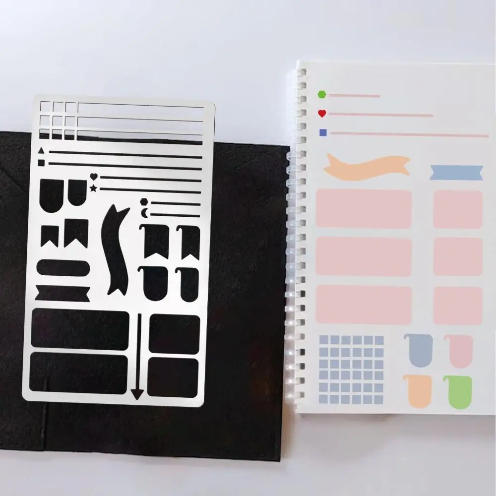 빈티지 스테인리스 스틸 템플릿 자, DIY 북마크 자, 휴대용 양면 템플릿 플래너 스텐실, 스크랩북용