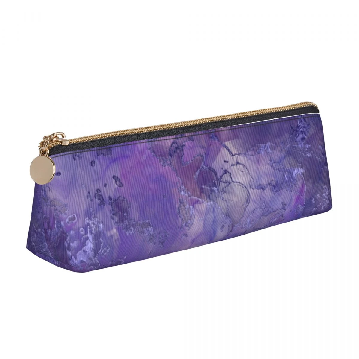 Estuche de lápices triangular de tinta de mármol estampado de para niño y niña, caja de lápices con cremallera para al colegio, bolsa de cuero Simple para bolígrafos| | -