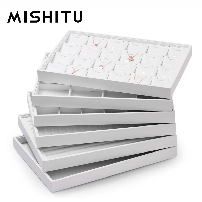 MISHITU Premium White Leather Stackable Jewelry Tray Jewelry Display