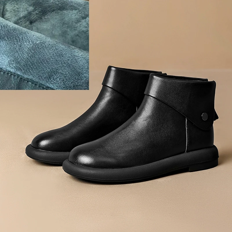 Women's Brown Boots Winter Soft Genuine Leather Low Heels Casual Shoes for Female Retro Outdoor Warm Ankle Boots Woman