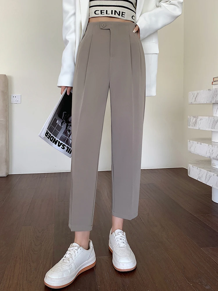 Jielur Autumn New Slim Female Suit Pants High Waist Loose Solid