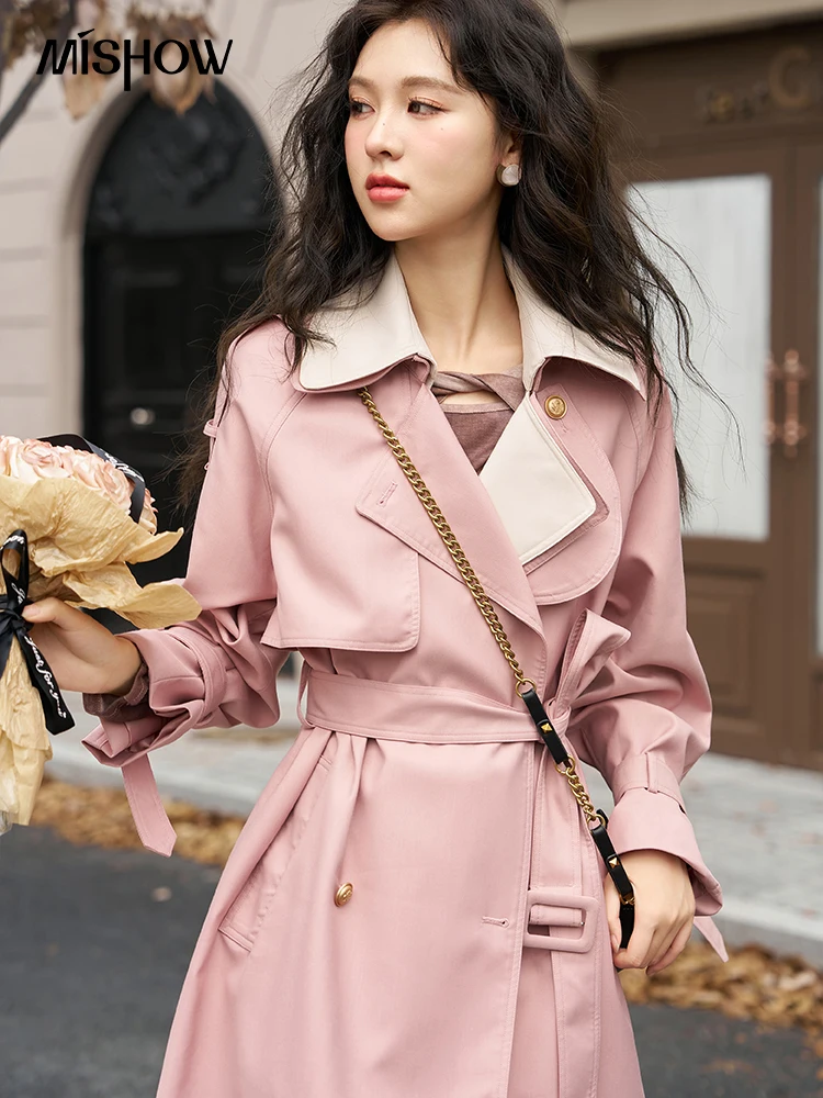 MISHOW Women's Double Breasted Removable Lapel Patchwork Trench 2023 Autumn Fashion Casual Coats Loose Belt Overcoat MXC47W0084