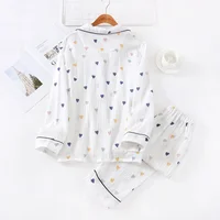 Japanese style spring, summer and autumn new ladies cotton gauze home service suit long-sleeved trousers cute cartoon suit women - Image 3