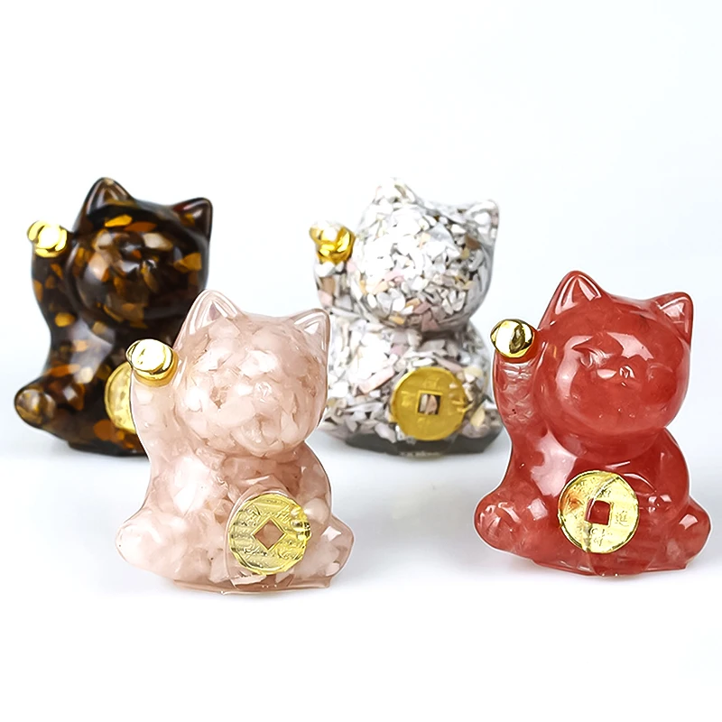 

Настольное украшение из натурального камня, хрусталя, кот удачи, микро-пейзаж, креативная фигурка животного, украшение для дома