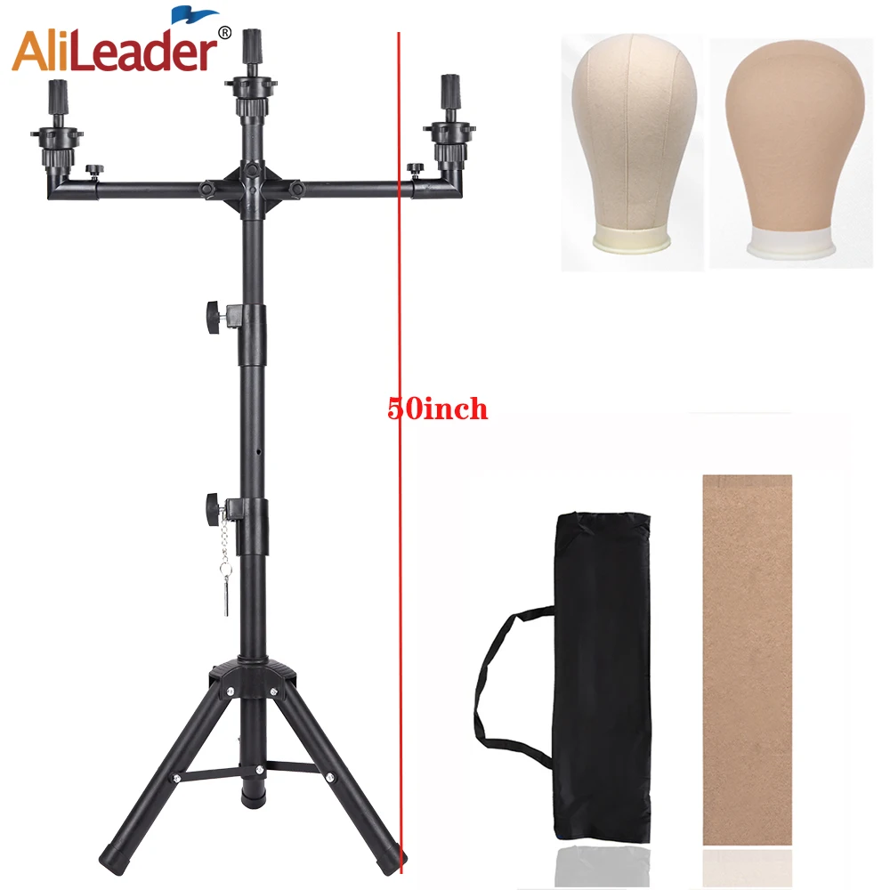 

New Wig Stand Tripod 50Inch Adjustable 3 Holders Mannequin Head Stand For Display Wig Head Stand For Hairdressing Styling Tools