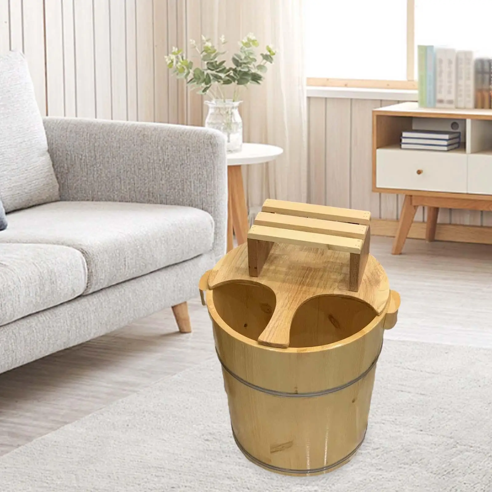 Wood Foot Bath Portable Foot Tub Bucket Household Thicken Reusable Barrel Footbath Bucket Foot Bath Tub Foot Soak Tub with Stool