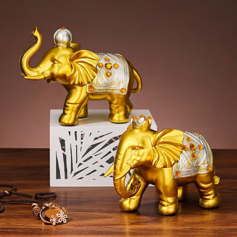 

Resin Crafts Rich Elephant Object Ornaments Living Room Entrance Desktop Decoration Animal Ornaments a Pair