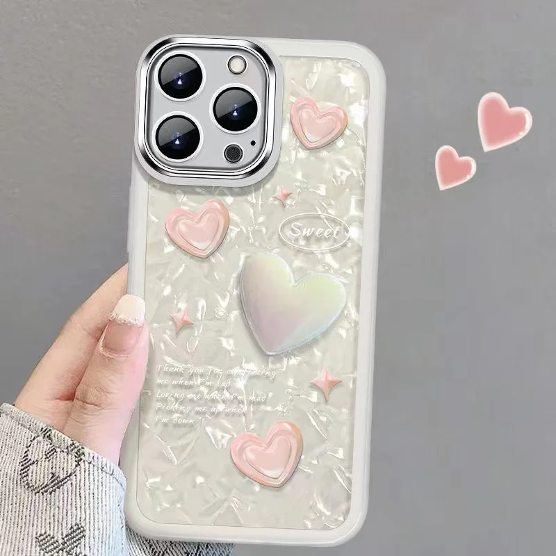 

Romantic Love Painted Phone Case For iPhone X XR XSMAX 11 12 13 14 ProMax All-inclusive Fall Protective Case With Pearl Bracelet