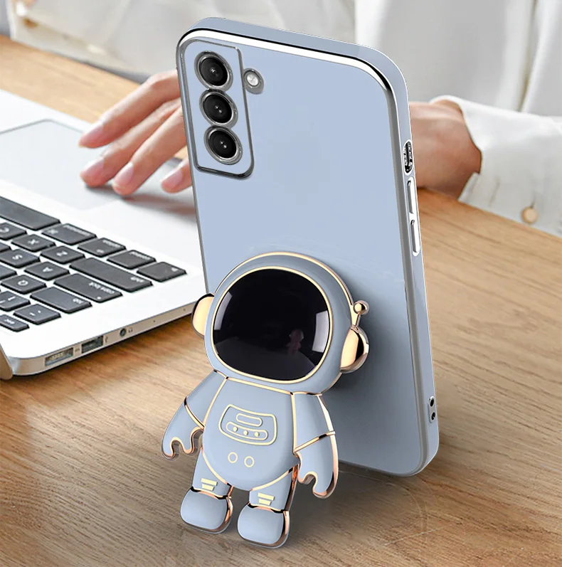 Galaxy S20 FE 5G leather Cases 3D Astronaut Holder Plating Case for Samsung Galaxy S21 S20 S10 S22 Ultra Plus FE A52 A53 A51 A32 A33 A13 A71 A72 4G 5G Cover samsung galaxy s21 fe 5g case