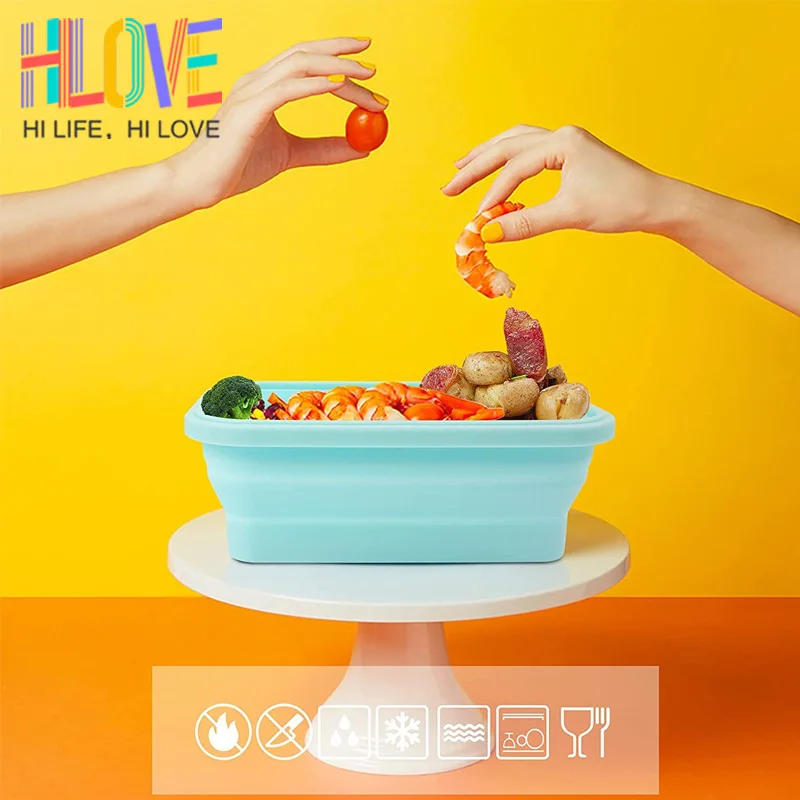 Storage Box 4 PCS Foldable Silicone Lunch Box for Picnic