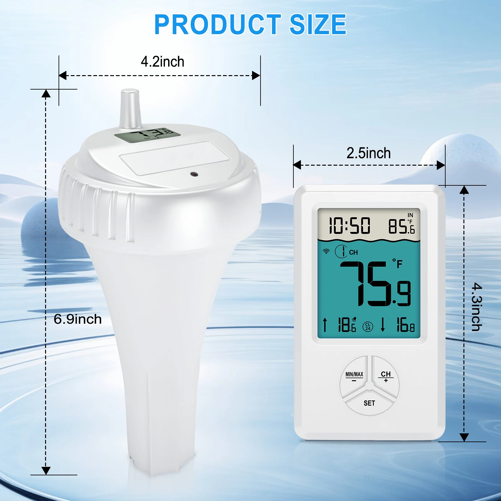 Pool Thermometer Floating Easy Read Wireless Water Temperature Monitor with IPX8